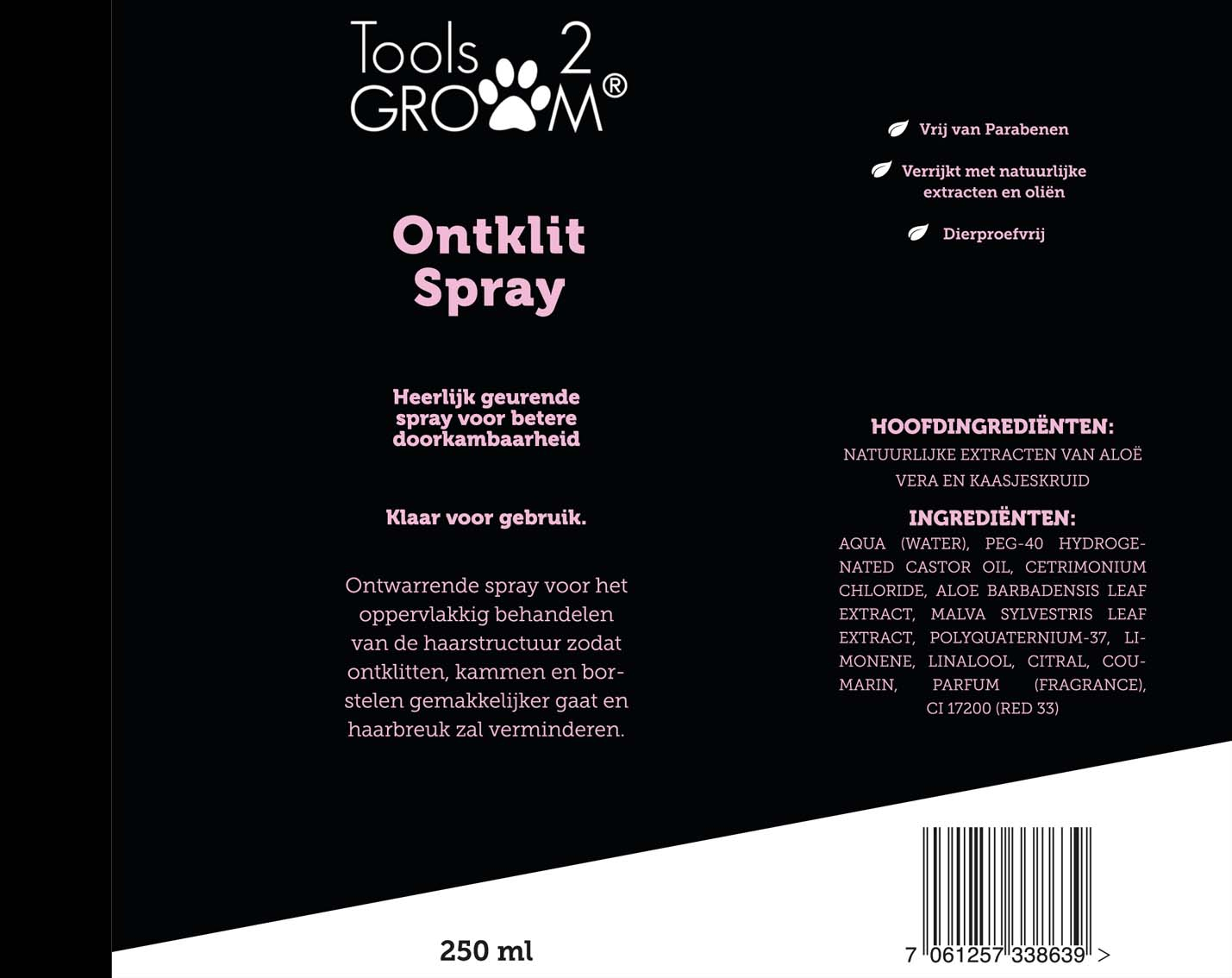 Tools-2-Groom anti klitspray zonder siliconen 250ML